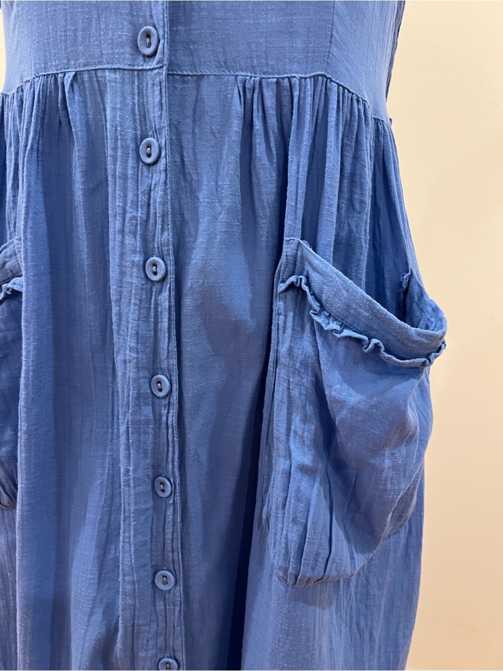 April Cornell Modern Prairie Dress Medium Blue Embroidered Button Front Cottage - Picture 6 of 14